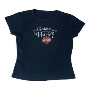 Harley-Davidson women's small goddess short sleeve crop Tee in Black with Logo